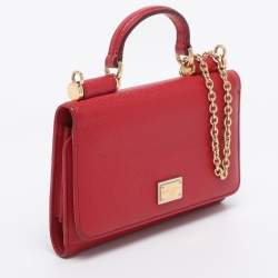 Pre Owned Dolce & Gabbana Red Leather Miss Sicily Von Wallet on Chain