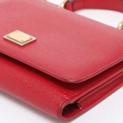 Pre Owned Dolce & Gabbana Red Leather Miss Sicily Von Wallet on Chain