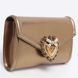 Pre Owned Dolce & Gabbana Gold Leather Devotion Belt Bag