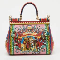 مملوكة مسبقًا Dolce & Gabbana Multicolor Teatro Dei Pupi Print Leather Small Miss Sicily Top Handle Bag