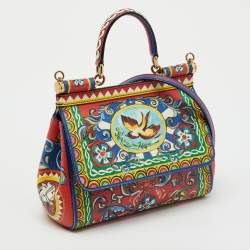 مملوكة مسبقًا Dolce & Gabbana Multicolor Teatro Dei Pupi Print Leather Small Miss Sicily Top Handle Bag