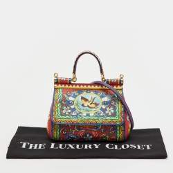 مملوكة مسبقًا Dolce & Gabbana Multicolor Teatro Dei Pupi Print Leather Small Miss Sicily Top Handle Bag