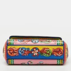 مملوكة مسبقًا Dolce & Gabbana Multicolor Teatro Dei Pupi Print Leather Small Miss Sicily Top Handle Bag