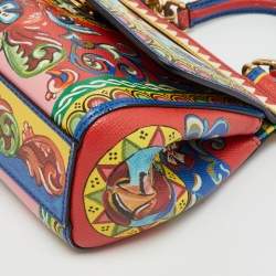 مملوكة مسبقًا Dolce & Gabbana Multicolor Teatro Dei Pupi Print Leather Small Miss Sicily Top Handle Bag
