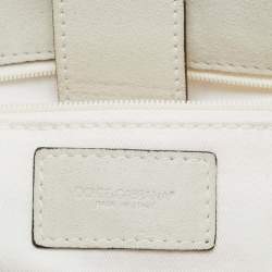 Pre Owned Dolce & Gabbana White Crochet Fabric Large Miss Sicily Top Handle Bag