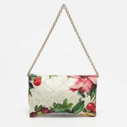 Pre Owned Dolce & Gabbana Multicolor Floral Quilted Fabric Turnlock Chain Clutch