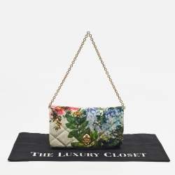Pre Owned Dolce & Gabbana Multicolor Floral Quilted Fabric Turnlock Chain Clutch