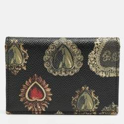Pre Owned Dolce & Gabbana Multicolor Heart Print Leather Card Holder