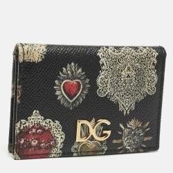 Pre Owned Dolce & Gabbana Multicolor Heart Print Leather Card Holder