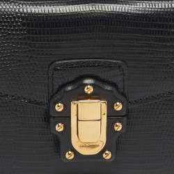 Pre Owned Dolce & Gabbana Black Lizard Embossed Leather Lucia Wallet On Chain