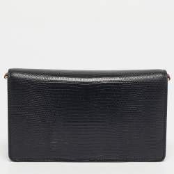 Pre Owned Dolce & Gabbana Black Lizard Embossed Leather Lucia Wallet On Chain