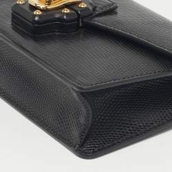Pre Owned Dolce & Gabbana Black Lizard Embossed Leather Lucia Wallet On Chain