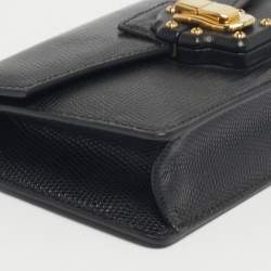 Pre Owned Dolce & Gabbana Black Lizard Embossed Leather Lucia Wallet On Chain
