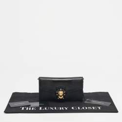 Pre Owned Dolce & Gabbana Black Lizard Embossed Leather Lucia Wallet On Chain
