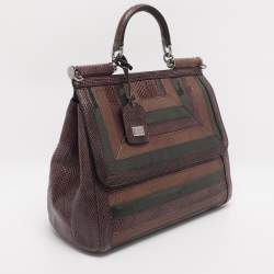 Pre Owned Dolce and Gabbana Multicolor Python/Lizard Embossed Leather Large Miss Sicily Top Handle Bag