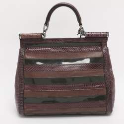 Pre Owned Dolce and Gabbana Multicolor Python/Lizard Embossed Leather Large Miss Sicily Top Handle Bag