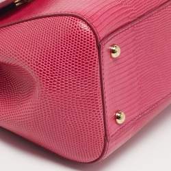 Pre Owned Dolce & Gabbana Fuchsia Lizard Embossed Leather Medium Miss Sicily Top Handle Bag