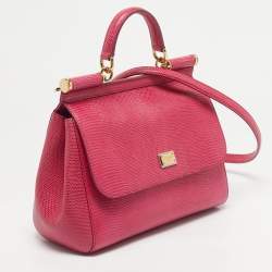 Pre Owned Dolce & Gabbana Fuchsia Lizard Embossed Leather Medium Miss Sicily Top Handle Bag