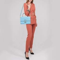 Pre Owned Dolce & Gabbana Light Blue Leather Rosalia Top Handle Bag