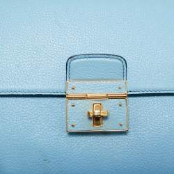 Pre Owned Dolce & Gabbana Light Blue Leather Rosalia Top Handle Bag