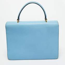 Pre Owned Dolce & Gabbana Light Blue Leather Rosalia Top Handle Bag