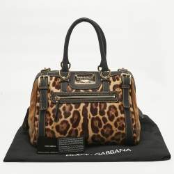 Pre Owned Dolce & Gabbana Brown/Black Leopard Print Calf Hair Miss Easy Way Satchel