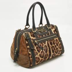 Pre Owned Dolce & Gabbana Brown/Black Leopard Print Calf Hair Miss Easy Way Satchel