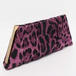 Pre Owned Dolce & Gabbana Purple Leopard Print Satin Miss Lady Clutch