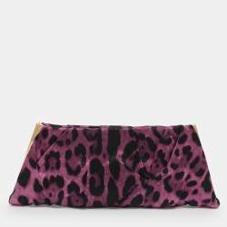 Pre Owned Dolce & Gabbana Purple Leopard Print Satin Miss Lady Clutch