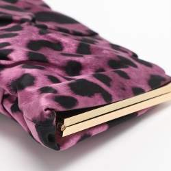 Pre Owned Dolce & Gabbana Purple Leopard Print Satin Miss Lady Clutch