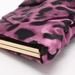Pre Owned Dolce & Gabbana Purple Leopard Print Satin Miss Lady Clutch