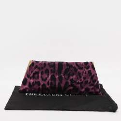 Pre Owned Dolce & Gabbana Purple Leopard Print Satin Miss Lady Clutch
