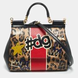 مملوكة مسبقًا Dolce & Gabbana Multicolor Leopard Print & Graffiti Coated Canvas Medium Miss Sicily Top Handle Bag