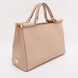 Pre Owned Dolce & Gabbana Beige Leather Miss Sicily Satchel