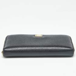 Pre Owned Dolce & Gabbana Black Leather Zip Around Wallet
