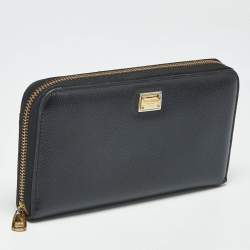 Pre Owned Dolce & Gabbana Black Leather Zip Around Wallet