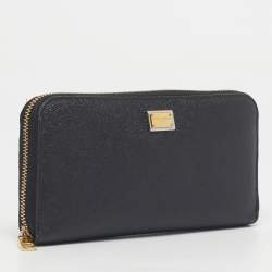 Pre Owned Dolce & Gabbana Black Leather Zip Around Wallet