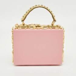 Pre Owned Dolce & Gabbana Pink/Gold Roses Baroque Acrylic Dolce Box Top Handle Bag