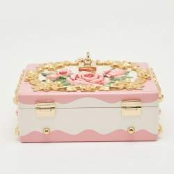 Pre Owned Dolce & Gabbana Pink/Gold Roses Baroque Acrylic Dolce Box Top Handle Bag