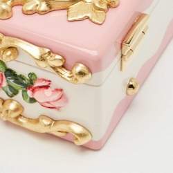 Pre Owned Dolce & Gabbana Pink/Gold Roses Baroque Acrylic Dolce Box Top Handle Bag