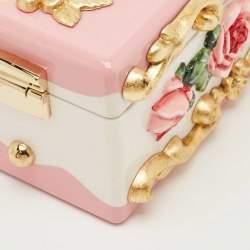 Pre Owned Dolce & Gabbana Pink/Gold Roses Baroque Acrylic Dolce Box Top Handle Bag