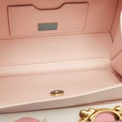 Pre Owned Dolce & Gabbana Pink/Gold Roses Baroque Acrylic Dolce Box Top Handle Bag