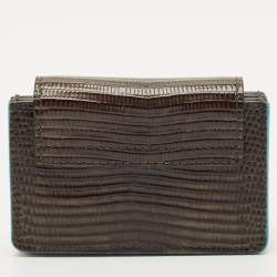 مملوكة مسبقًا Dolce & Gabbana Grey Lizard Embossed Leather DG Crystals Flap Card Case