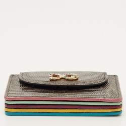 مملوكة مسبقًا Dolce & Gabbana Grey Lizard Embossed Leather DG Crystals Flap Card Case