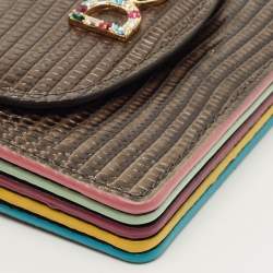 مملوكة مسبقًا Dolce & Gabbana Grey Lizard Embossed Leather DG Crystals Flap Card Case