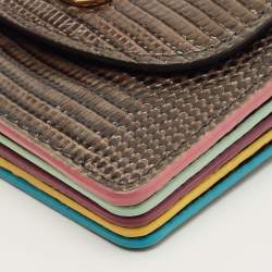 مملوكة مسبقًا Dolce & Gabbana Grey Lizard Embossed Leather DG Crystals Flap Card Case