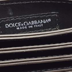 مملوكة مسبقًا Dolce & Gabbana Grey Lizard Embossed Leather DG Crystals Flap Card Case