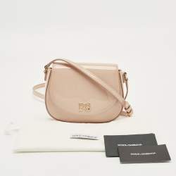 Pre Owned Dolce & Gabbana Beige Bambino Patent Leather Flap Crossbody Bag