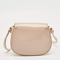 Pre Owned Dolce & Gabbana Beige Bambino Patent Leather Flap Crossbody Bag