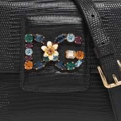 Pre Owned Dolce & Gabbana Black Lizard Embossed Leather DG Millennials Shoulder Bag
